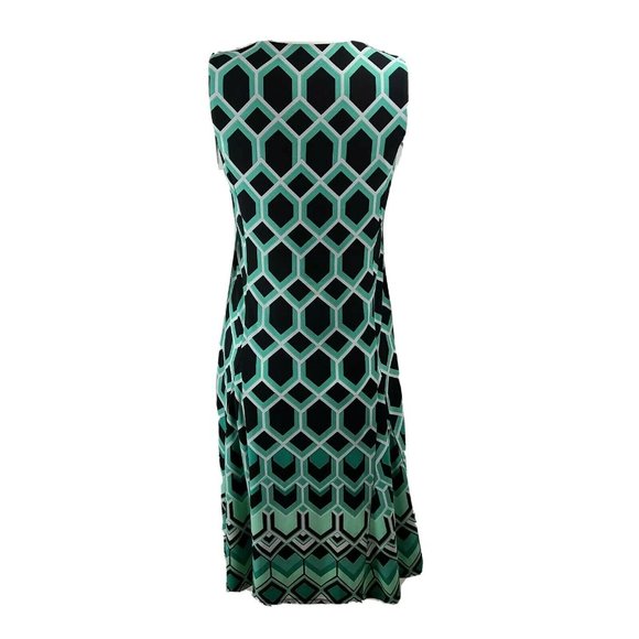 JM COLLECTION Green Black Geometric Beaded Sequin Neckline Dress PM Petite M - Picture 4 of 8